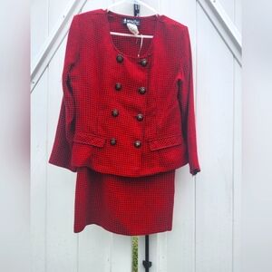 Vintage houndstooth skirt suit 1980s All that jazz double breasted puppy tooth